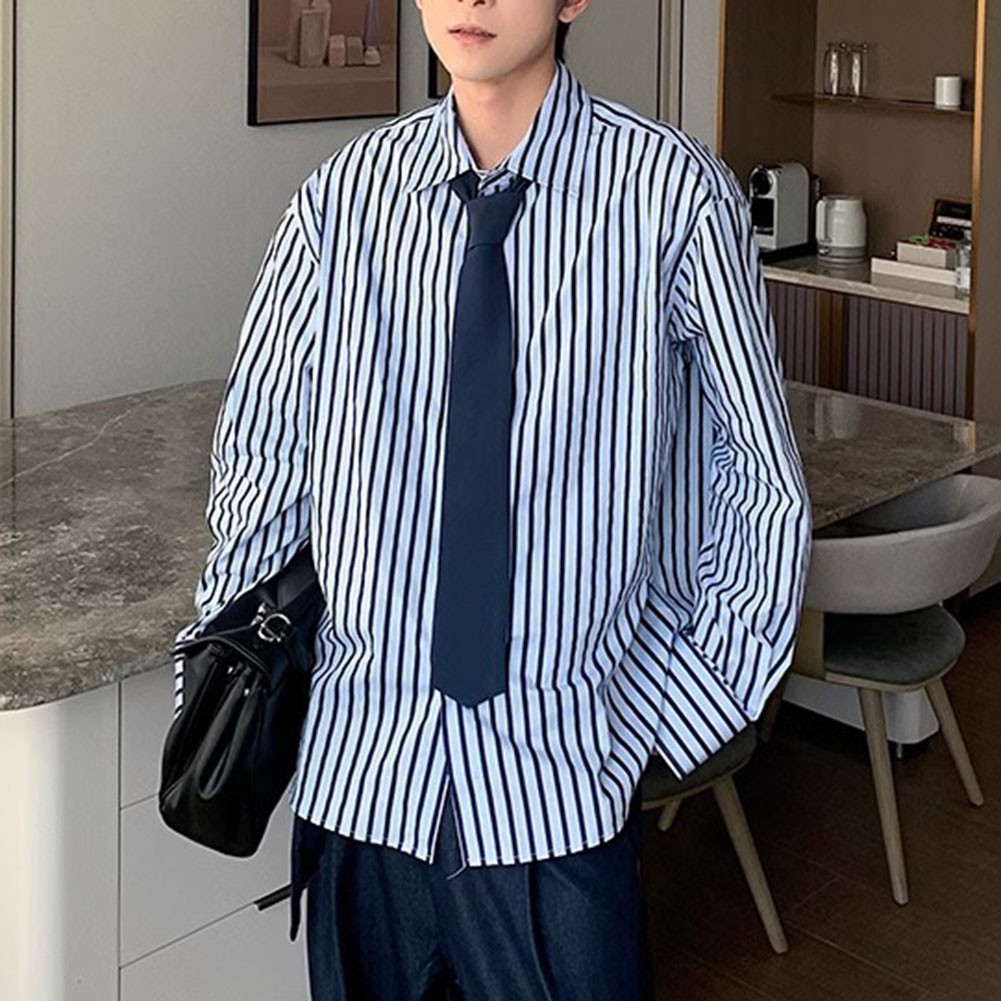 Loose Fit Striped Long Sleeve Shirt for Men Ideal for Spring and Autumn - Picture 20 of 52