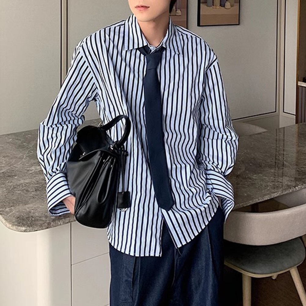 Loose Fit Striped Long Sleeve Shirt for Men Ideal for Spring and Autumn - Picture 18 of 52