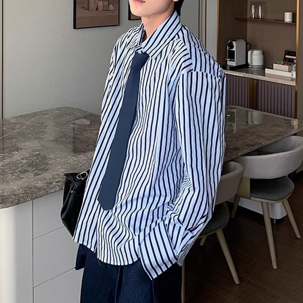 Loose Fit Striped Long Sleeve Shirt for Men Ideal for Spring and Autumn - Picture 14 of 52