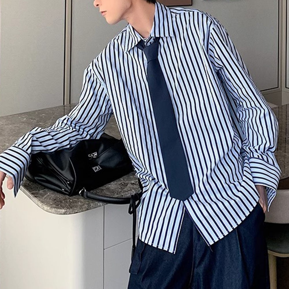 Loose Fit Striped Long Sleeve Shirt for Men Ideal for Spring and Autumn - Picture 19 of 52