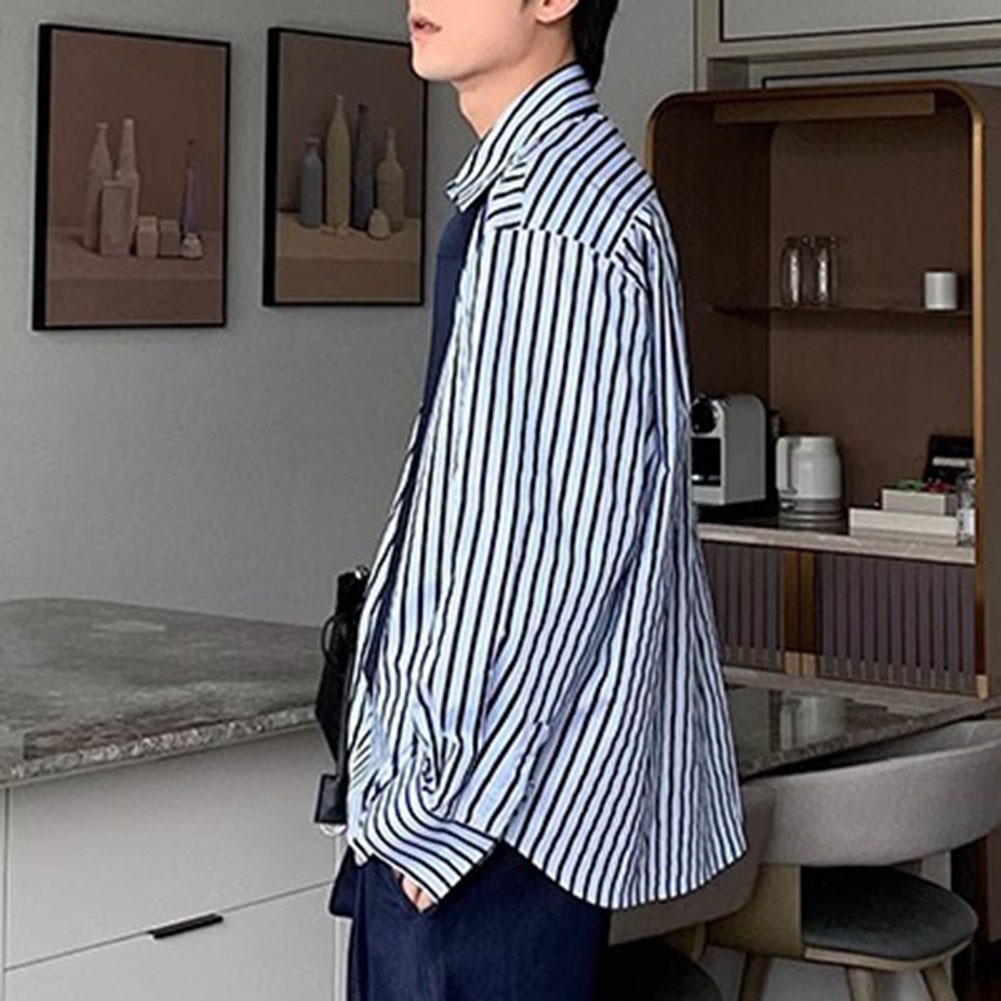 Loose Fit Striped Long Sleeve Shirt for Men Ideal for Spring and Autumn - Picture 16 of 52