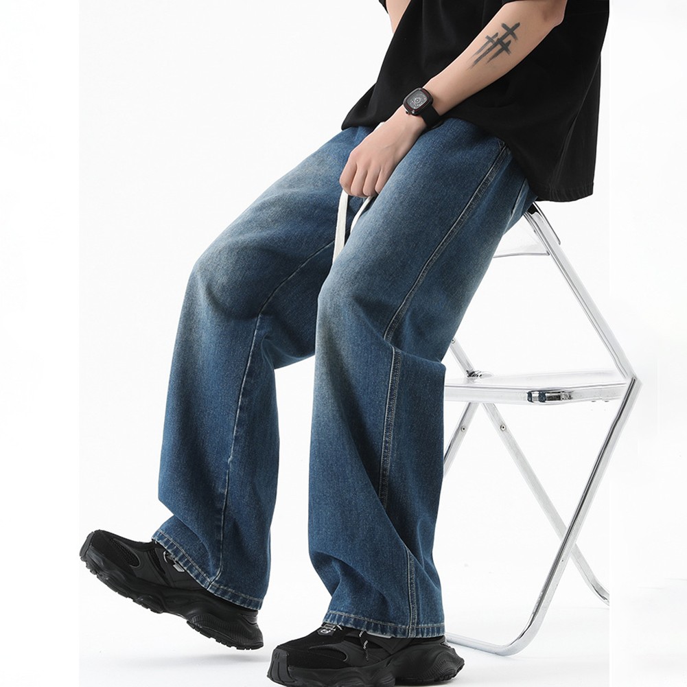 2025 Spring Retro Loose Straight Wide Leg Pants for Men Black Blue Gray - Picture 15 of 36