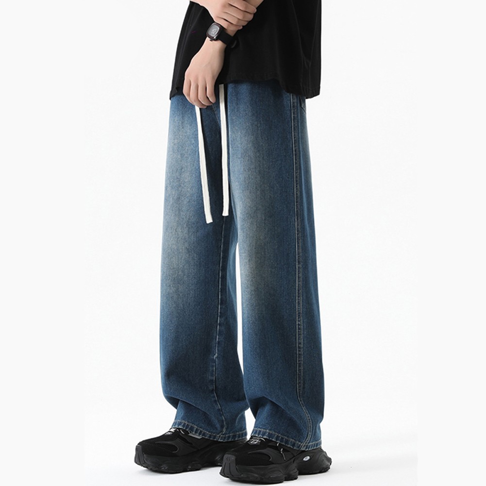 2025 Spring Retro Loose Straight Wide Leg Pants for Men Black Blue Gray - Picture 14 of 36