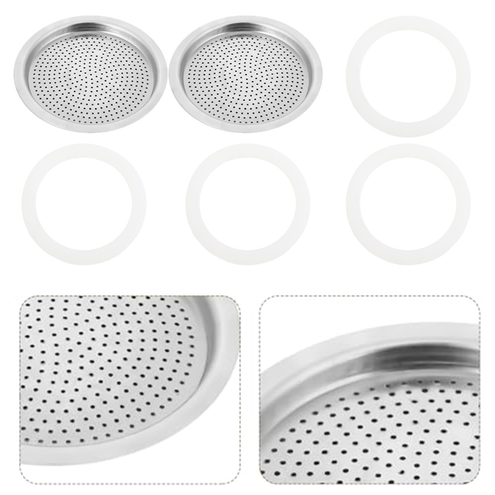 2 Filter und 4 Silikondichtungen für Mokkakanne Espressokocher Ersatz - Bild 20 von 48