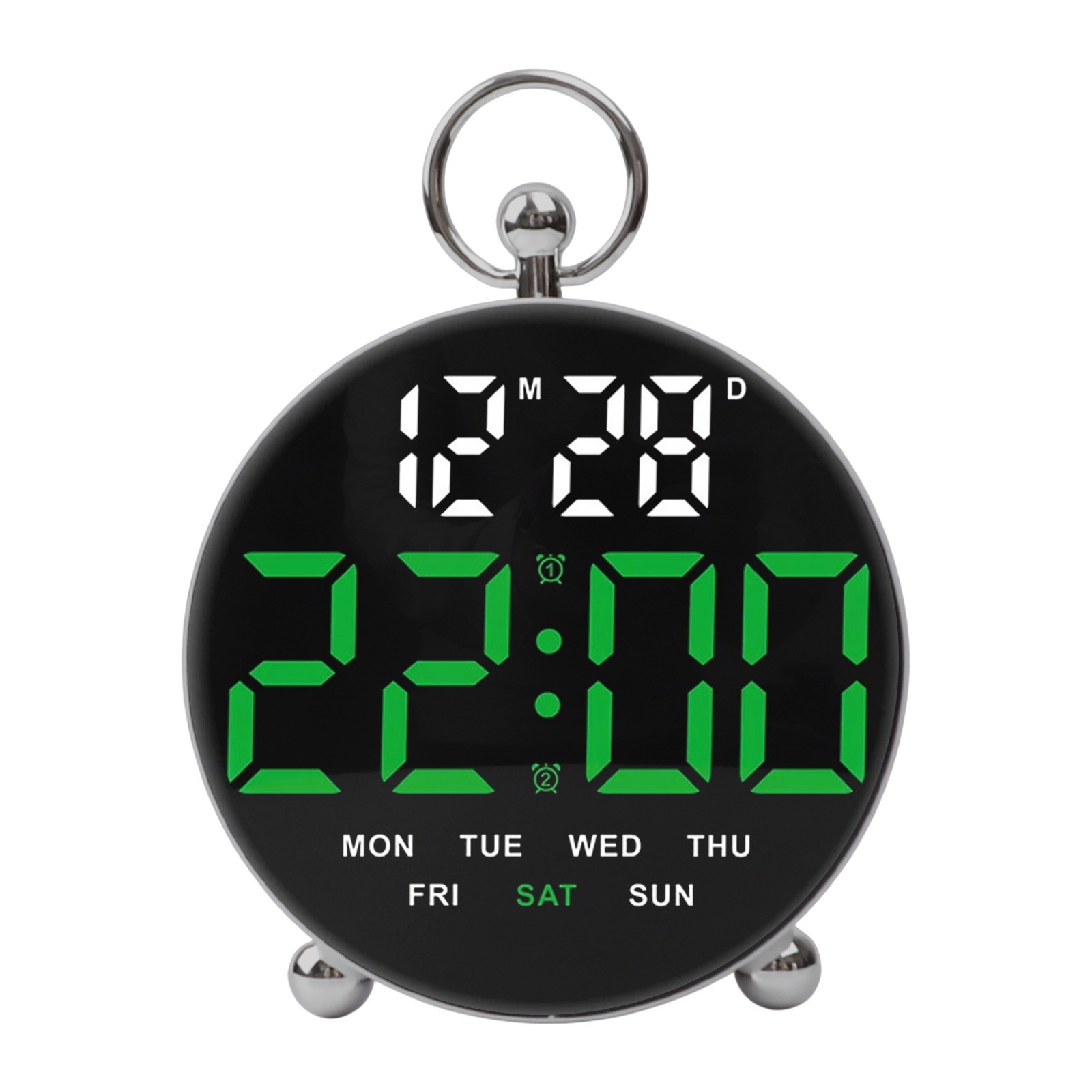 LED Display Round Alarm Clock with Convenient Voice Activation Feature