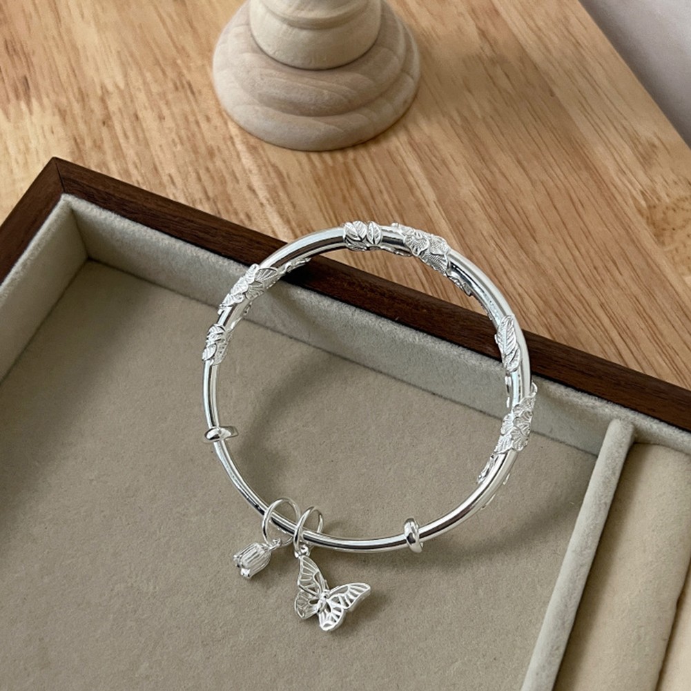 Bracelet en argent à la mode avec charmants détails papillon et fleurs en soie - Photo 13/14