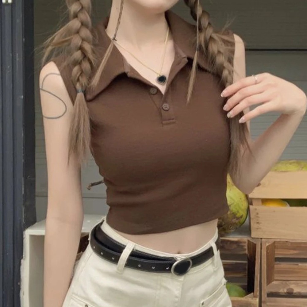 Sleek Womens Vest with Built in Bra Padding and Stylish Lapel Button Features - Picture 13 of 17