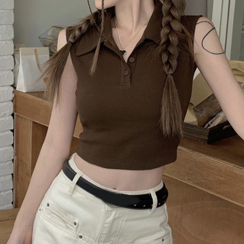 Sleek Womens Vest with Built in Bra Padding and Stylish Lapel Button Features - Picture 14 of 17