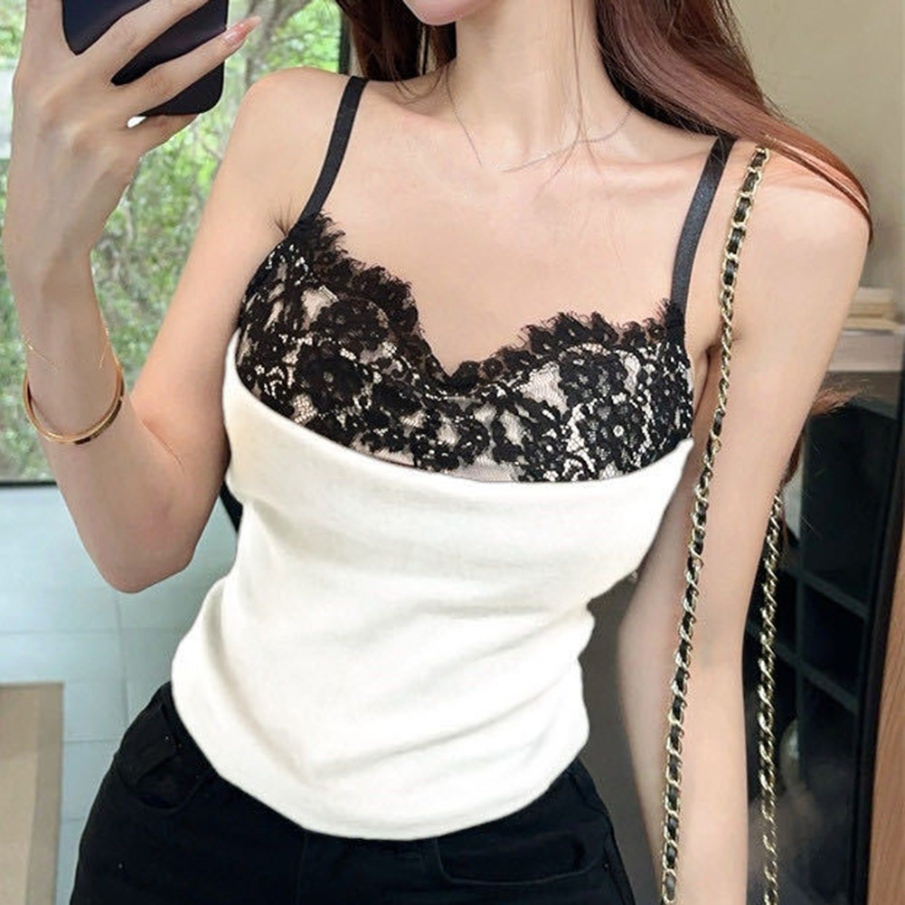 Stylish Women's Camisole Vest with Elegant Lace Details and Comfortable Fit - Picture 15 of 22