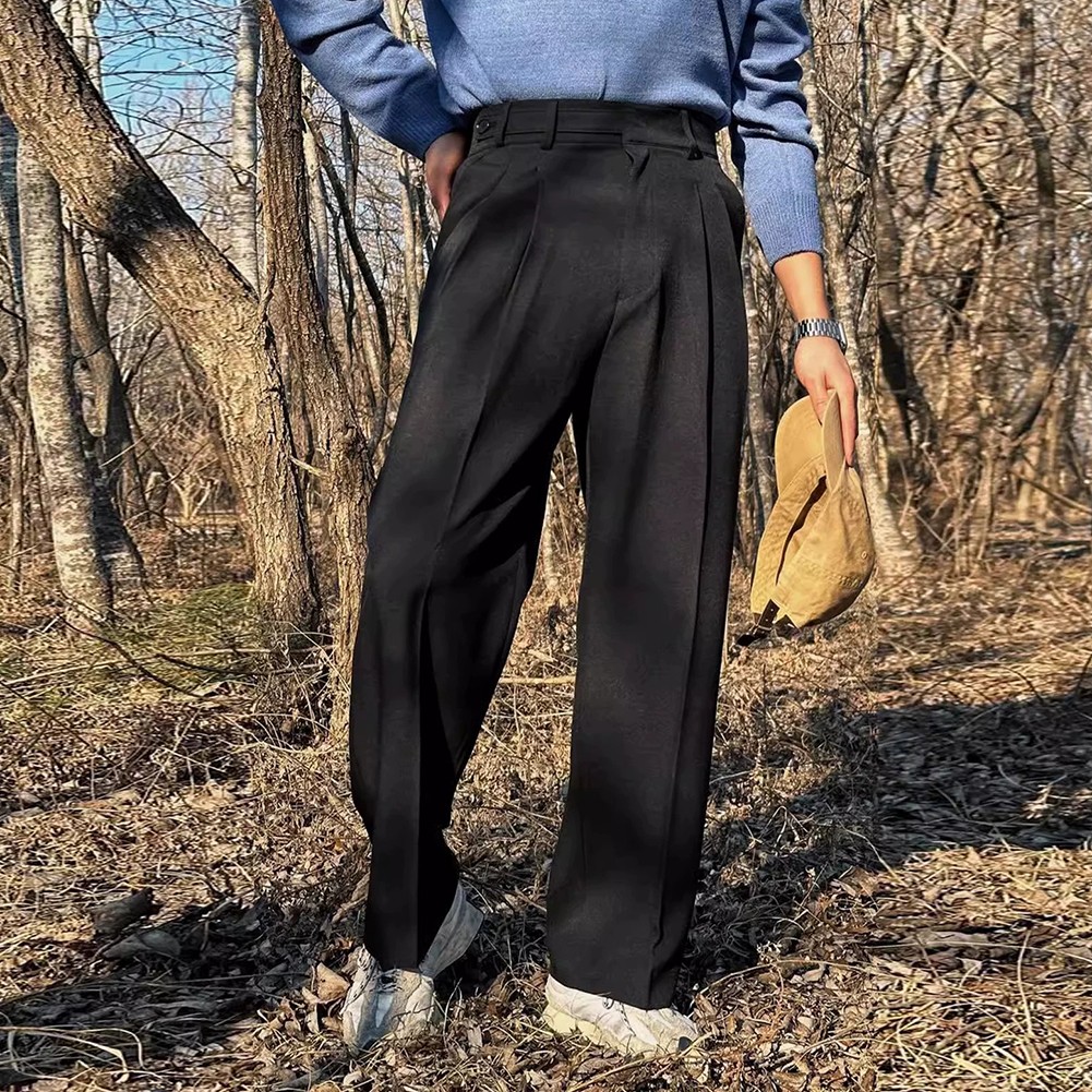 Stylish Solid Color Trousers with Slight Stretch Tailored for Male Wearers