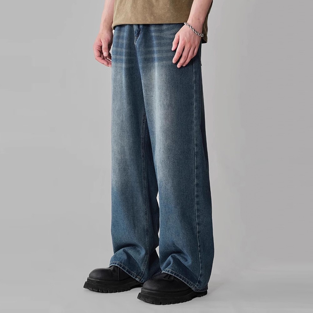 Casual Mens Distressed Washed Straight Leg Jeans for Spring and Summer