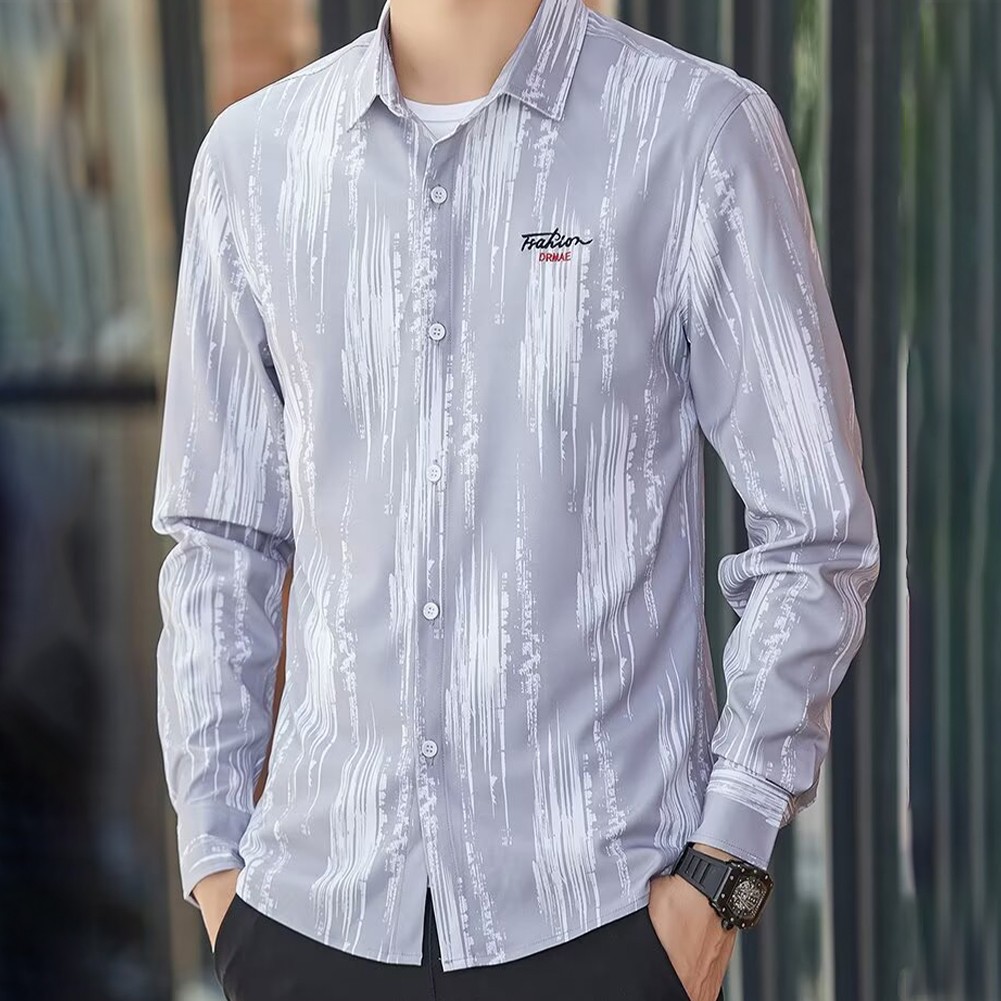 Striped Long Sleeve Button Shirt for Men with Casual Turn Down Collar Style - Picture 23 of 38