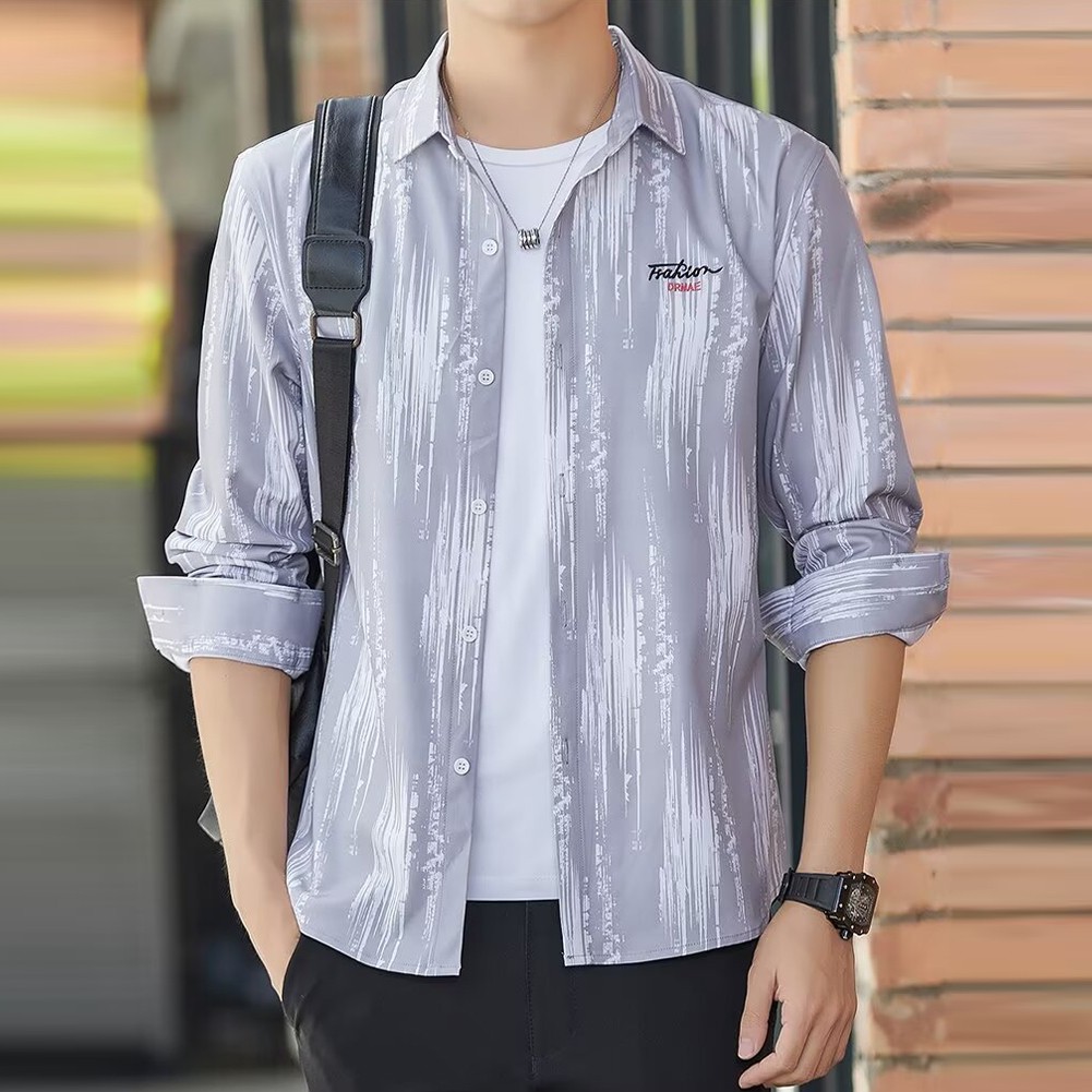 Striped Long Sleeve Button Shirt for Men with Casual Turn Down Collar Style - Picture 26 of 38