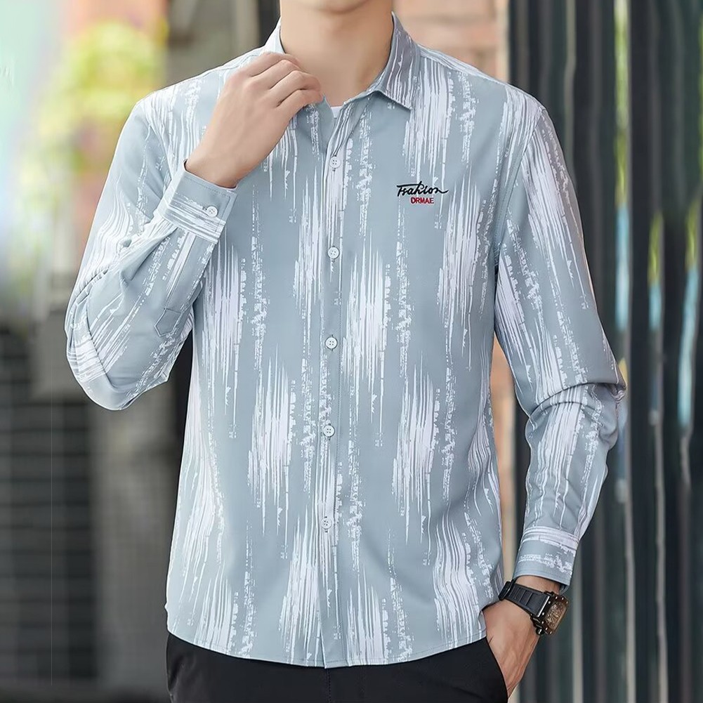 Striped Long Sleeve Button Shirt for Men with Casual Turn Down Collar Style - Picture 37 of 38