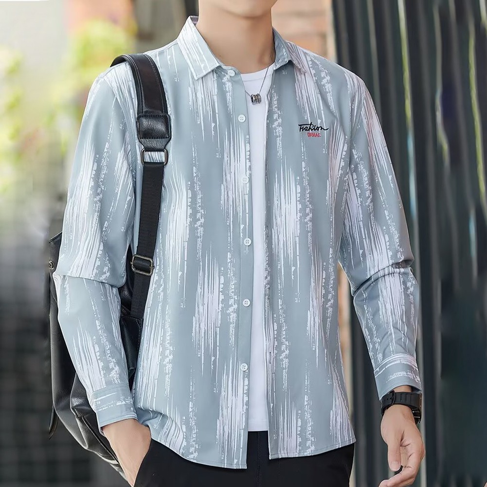 Striped Long Sleeve Button Shirt for Men with Casual Turn Down Collar Style - Picture 28 of 38