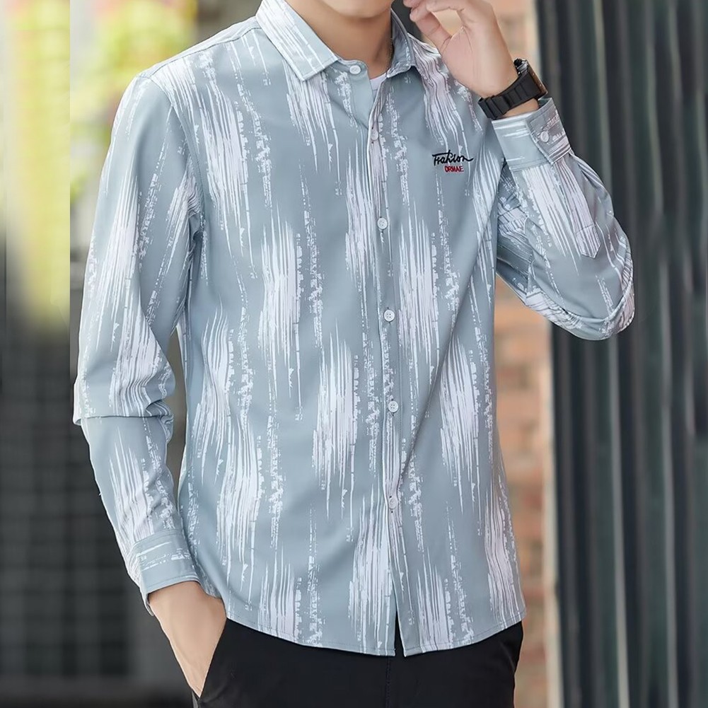 Striped Long Sleeve Button Shirt for Men with Casual Turn Down Collar Style - Picture 38 of 38