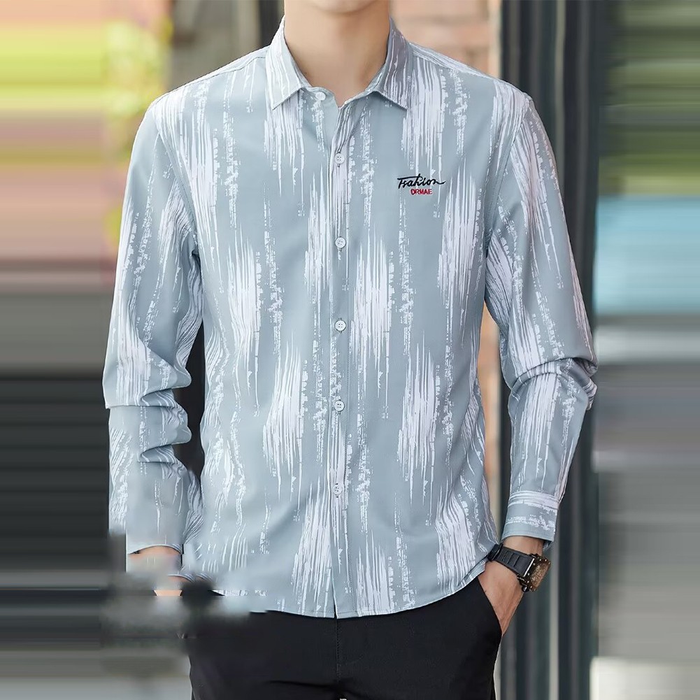 Striped Long Sleeve Button Shirt for Men with Casual Turn Down Collar Style - Picture 34 of 38