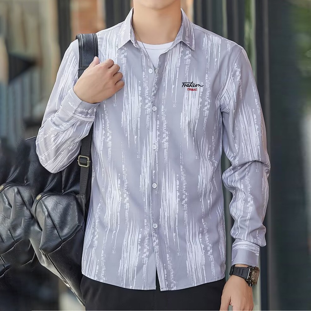 Striped Long Sleeve Button Shirt for Men with Casual Turn Down Collar Style - Picture 25 of 38