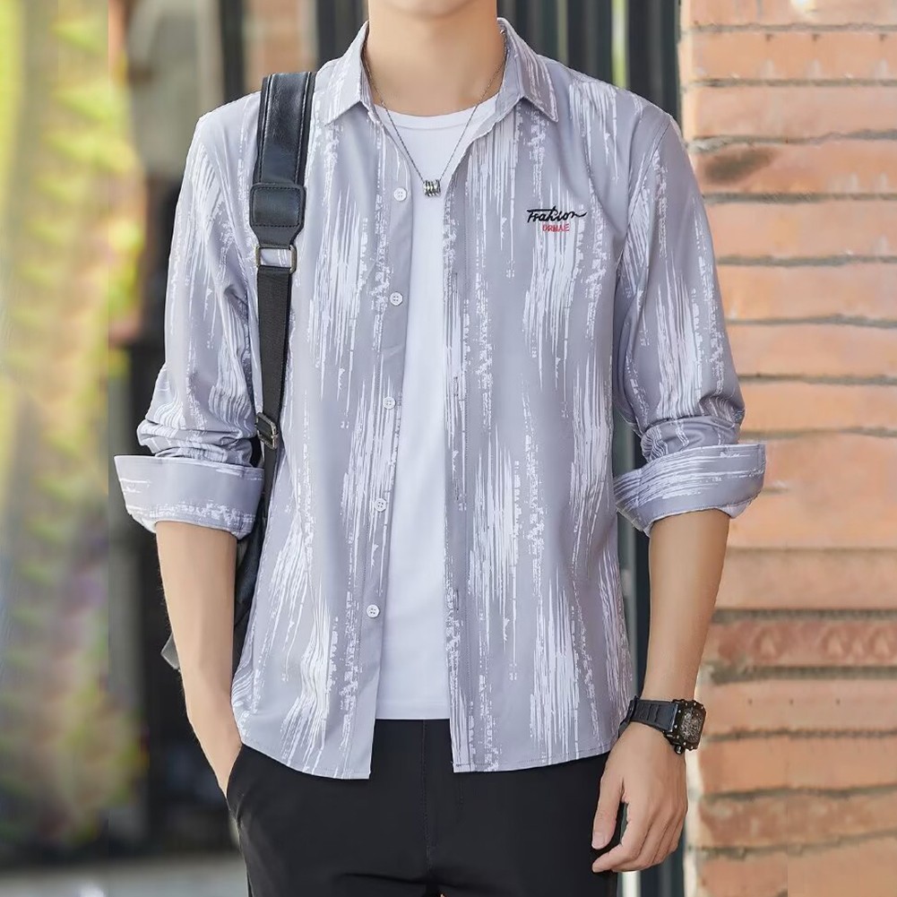 Striped Long Sleeve Button Shirt for Men with Casual Turn Down Collar Style - Picture 21 of 38
