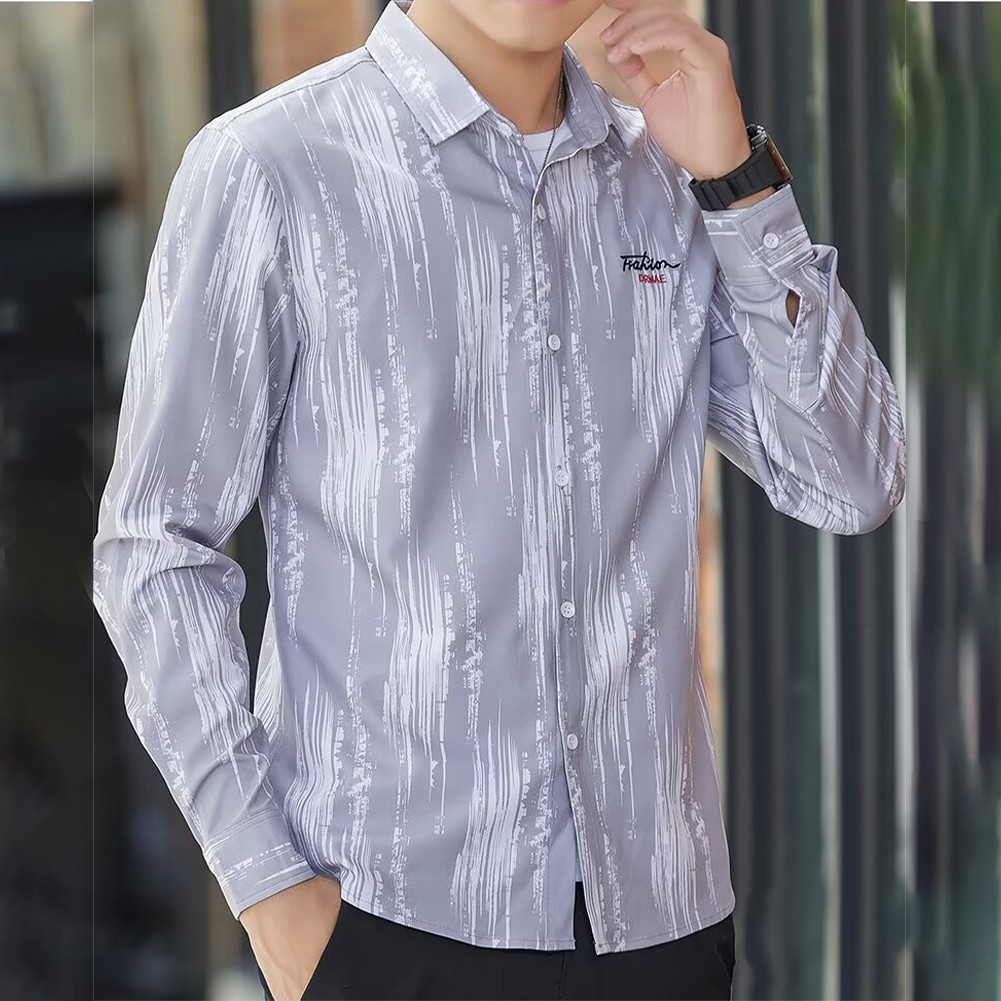 Striped Long Sleeve Button Shirt for Men with Casual Turn Down Collar Style - Picture 24 of 38