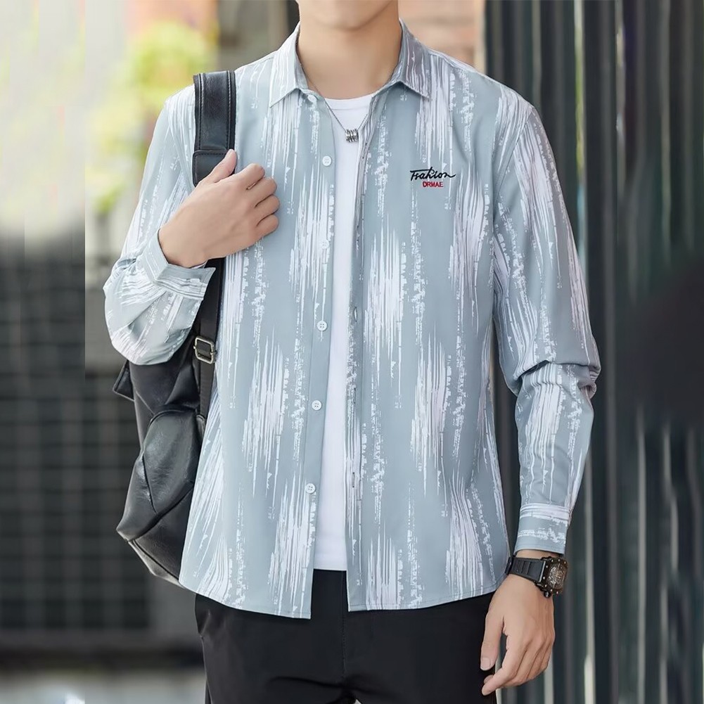 Striped Long Sleeve Button Shirt for Men with Casual Turn Down Collar Style - Picture 30 of 38
