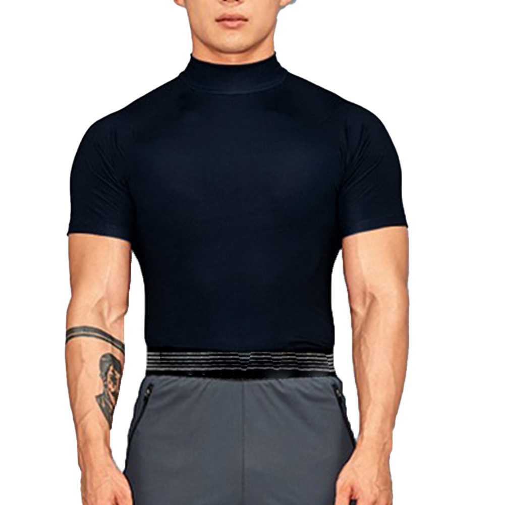 Casual Mens T Shirt with Turtleneck and Short Sleeves for Fitness Enthusiasts - Picture 13 of 36