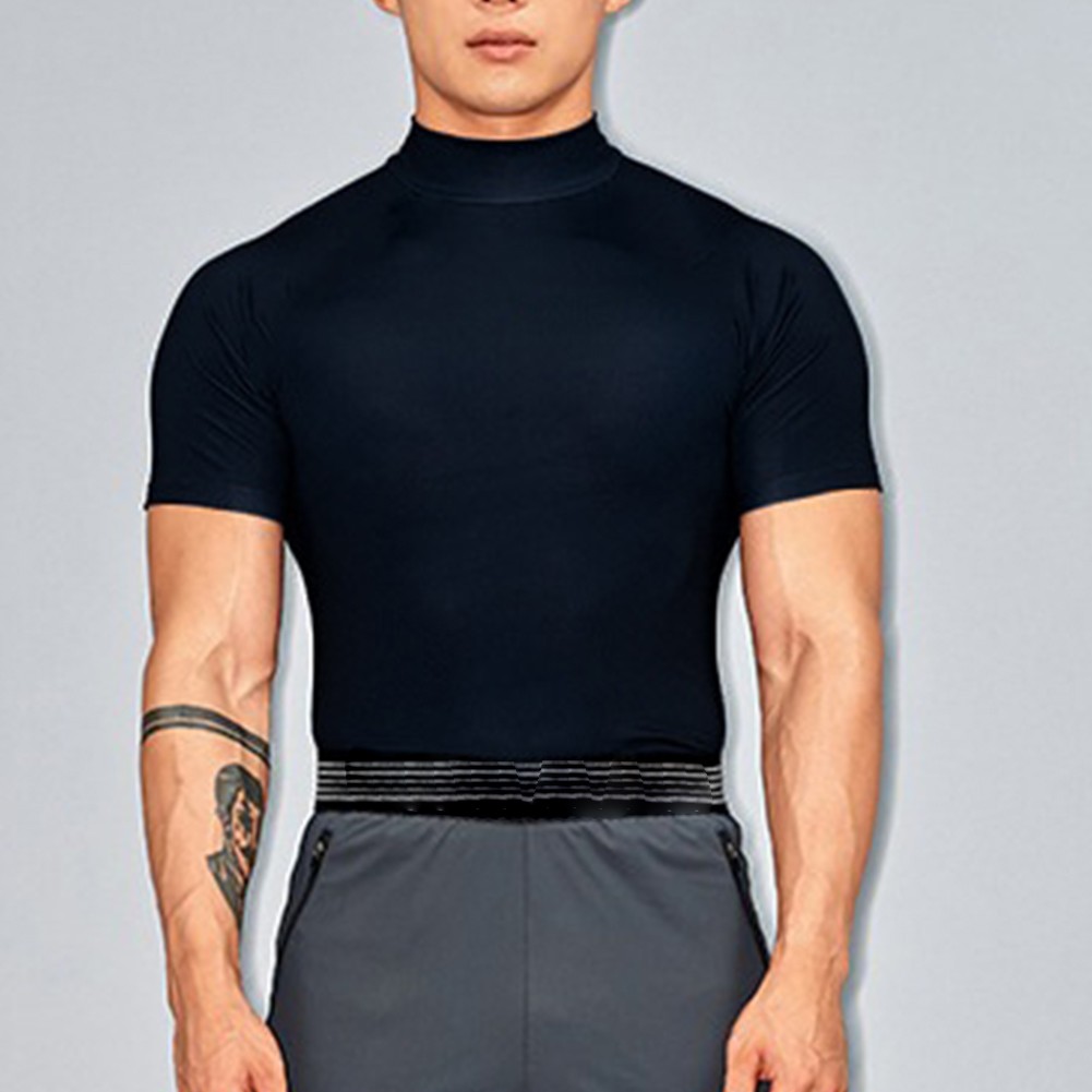 Casual Mens T Shirt with Turtleneck and Short Sleeves for Fitness Enthusiasts - Picture 18 of 36