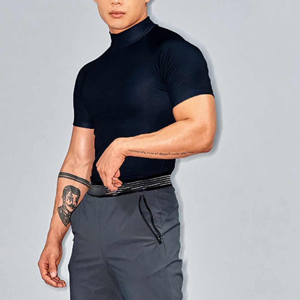 Casual Mens T Shirt with Turtleneck and Short Sleeves for Fitness Enthusiasts - Picture 17 of 36