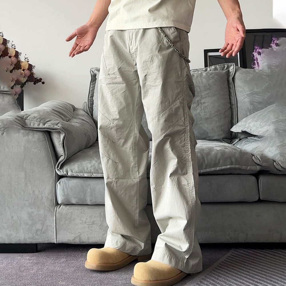 Men's Wide Leg Casual Pants Korean Hiphop Straight Trousers for Everyday Wear - Picture 20 of 36