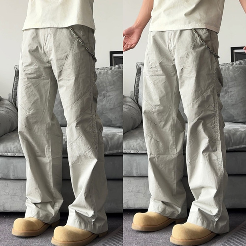 Men's Wide Leg Casual Pants Korean Hiphop Straight Trousers for Everyday Wear - Picture 23 of 36