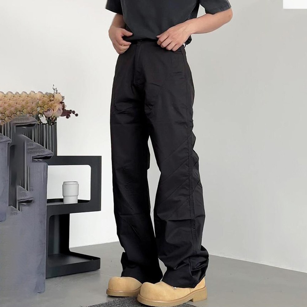 Men's Wide Leg Casual Pants Korean Hiphop Straight Trousers for Everyday Wear - Picture 36 of 36