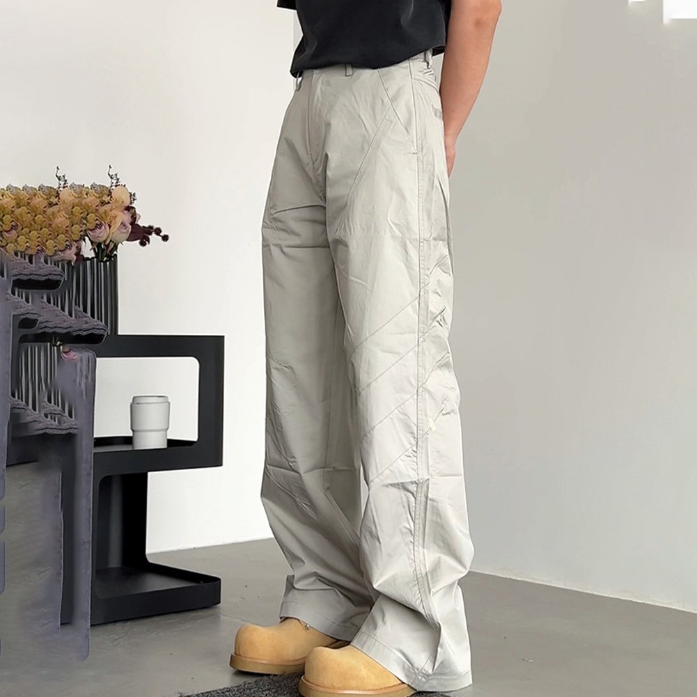 Men's Wide Leg Casual Pants Korean Hiphop Straight Trousers for Everyday Wear - Picture 24 of 36
