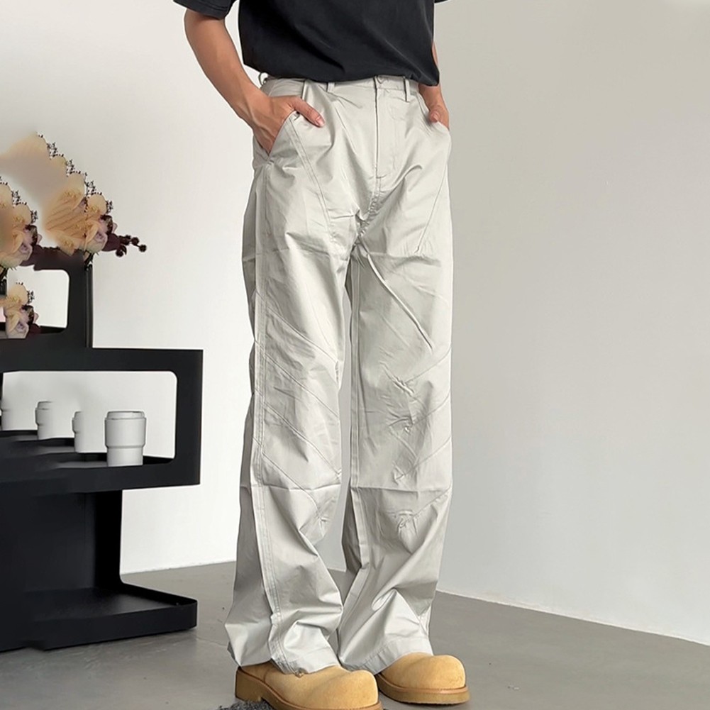 Men's Wide Leg Casual Pants Korean Hiphop Straight Trousers for Everyday Wear - Picture 25 of 36