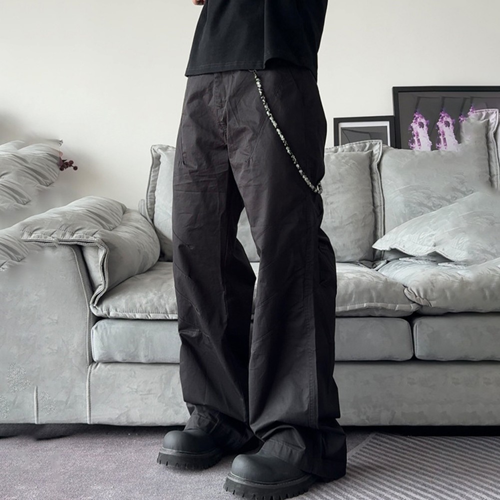 Men's Wide Leg Casual Pants Korean Hiphop Straight Trousers for Everyday Wear - Picture 33 of 36