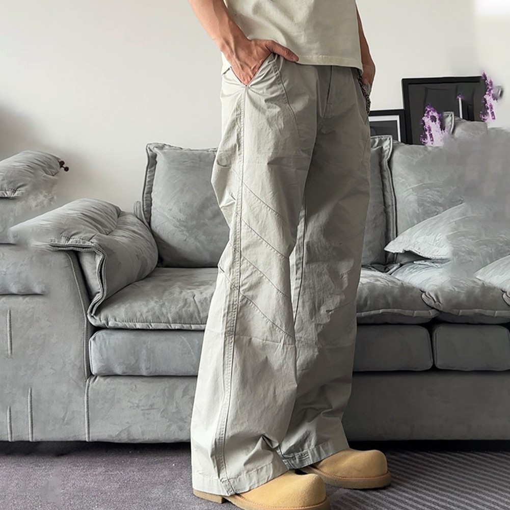 Men's Wide Leg Casual Pants Korean Hiphop Straight Trousers for Everyday Wear - Picture 22 of 36