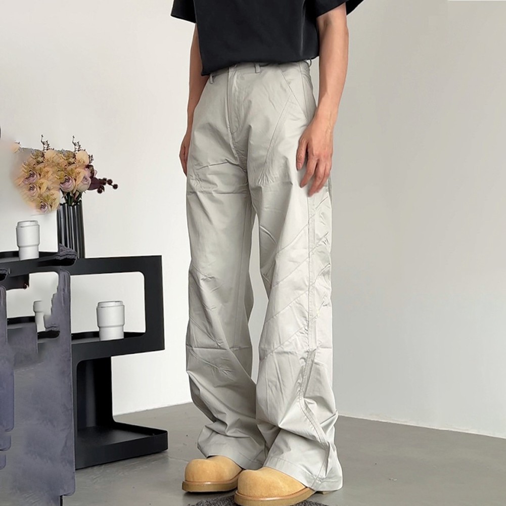 Men's Wide Leg Casual Pants Korean Hiphop Straight Trousers for Everyday Wear - Picture 26 of 36