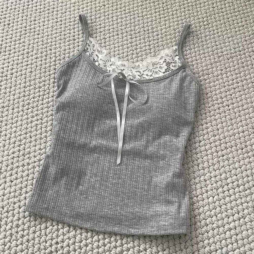 Women Bow Lace Camisole Elastic Vest Casual Inner Wear in Various Colors - Picture 14 of 14