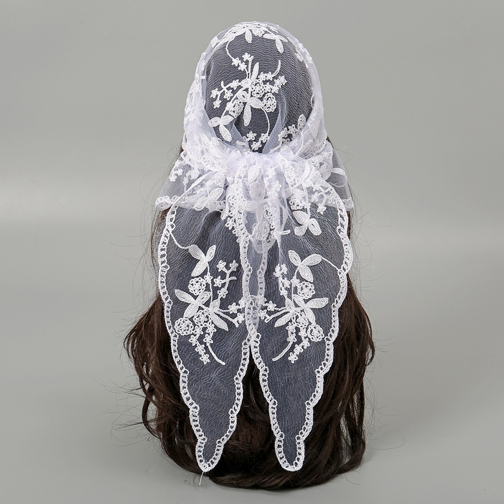 Stylish Wedding Accessories Unique Flower Lace Triangular Scarf Design