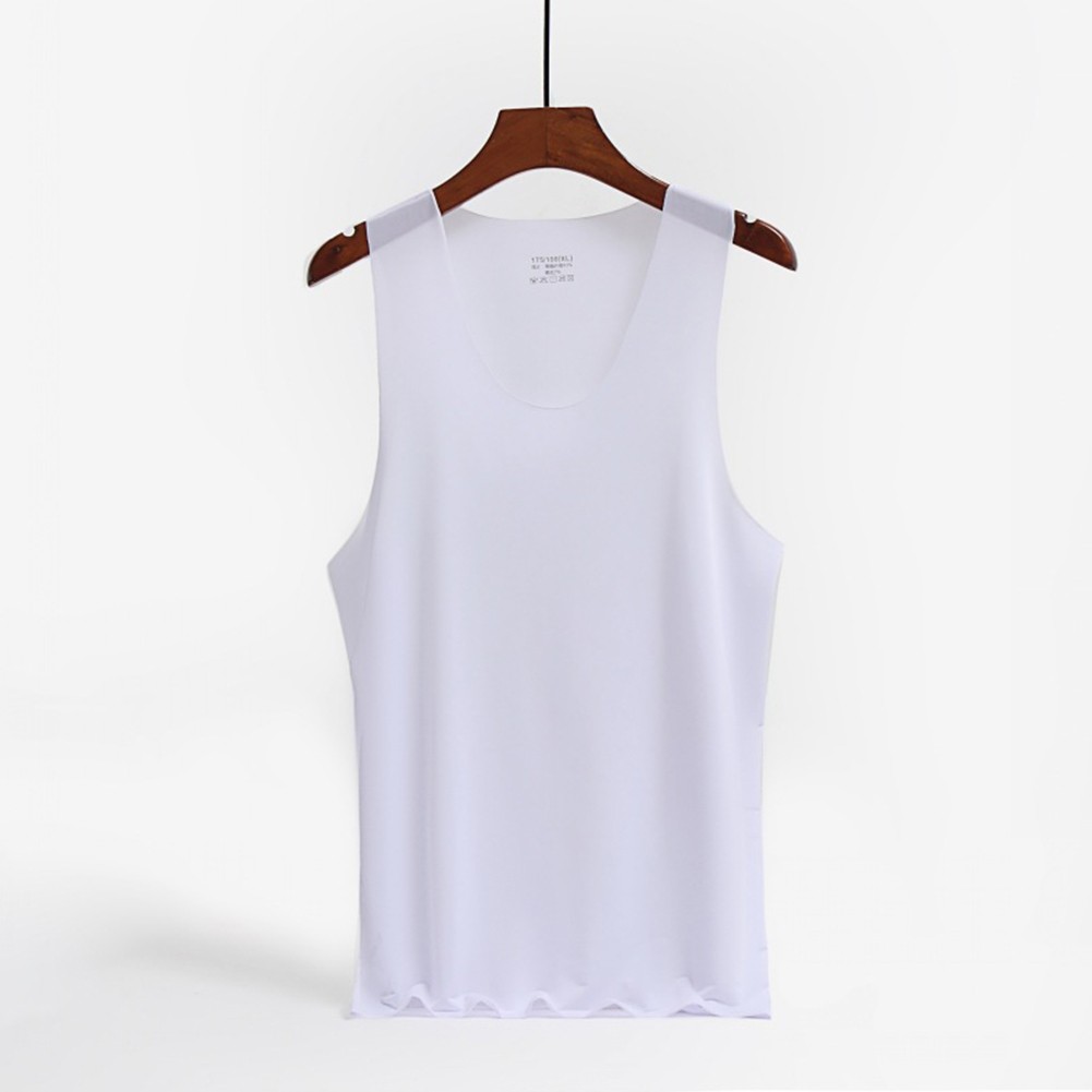 Men Ice Silk Sleeveless Vest with V Neck Quick Dry Casual Running Tank Top
