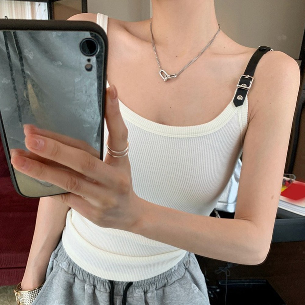 Cotton Fabric Womens Tank Top with Integrated Bra Ideal for Casual Days - Picture 13 of 16