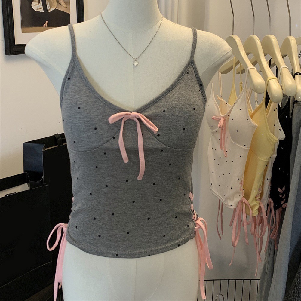 Casual Women's V Neck Camisole with Bow and Polka Dot Pattern for All Seasons - Picture 18 of 25