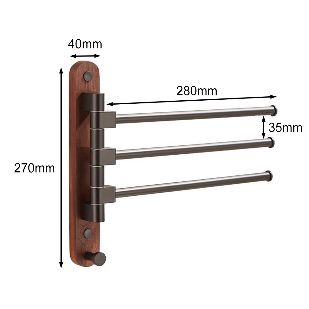 Sleek Wooden Wall Mount Towel Rack with Rotating officiel Arms for Easy Access to Towels