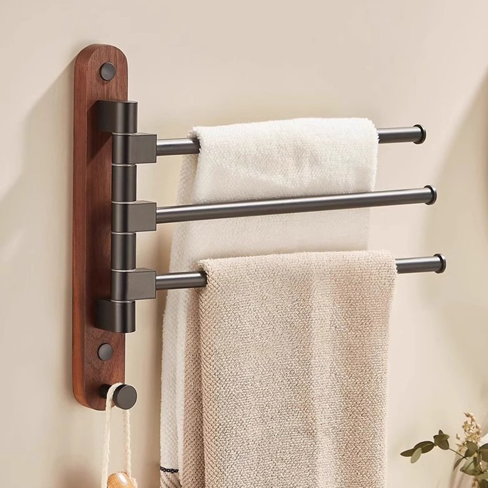 Sleek en ligne Wooden Wall Mount Towel Rack with Rotating Arms for Easy Access to Towels