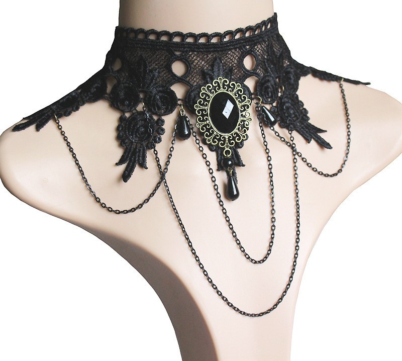 Intricate Black Lace Necklace Lightweight Chain for Casual and Formal Wear - Picture 13 of 19