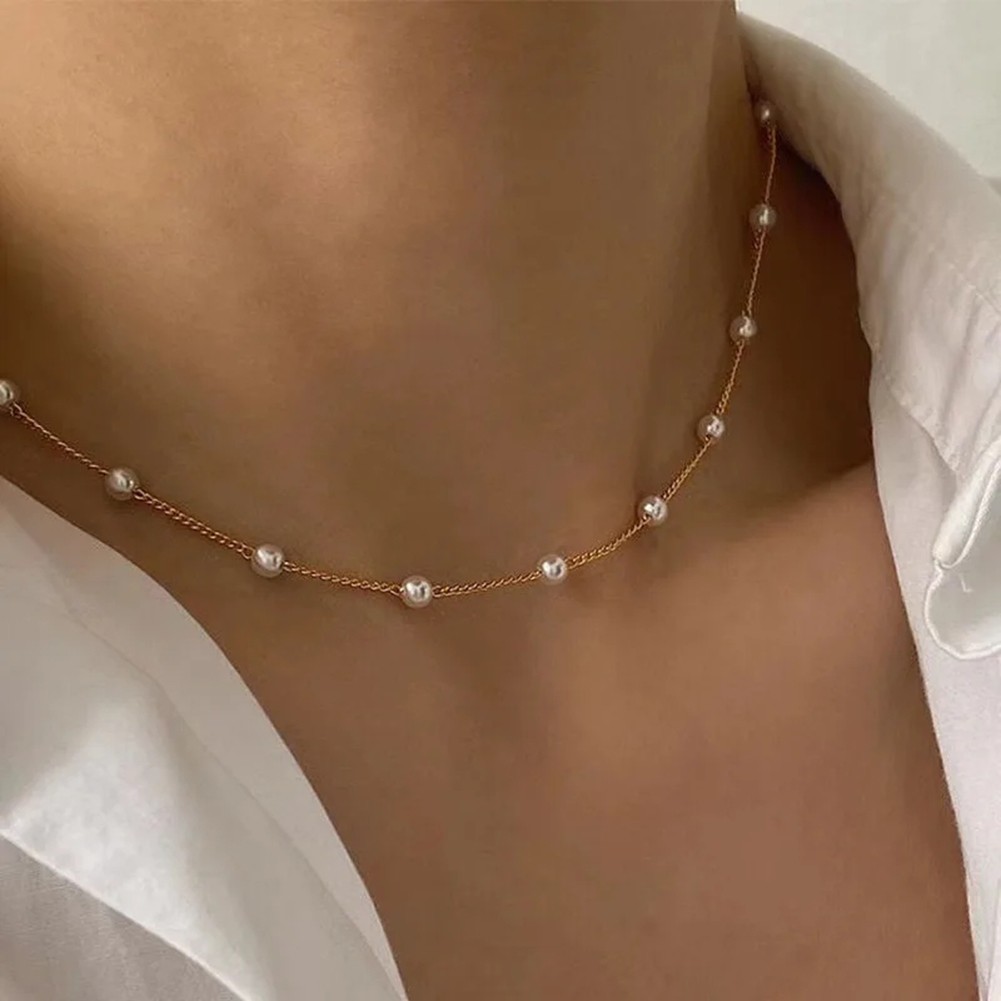 Fashion Faux Pearl Necklace Collarbone Chain Silver Gold for Styling - Picture 13 of 26