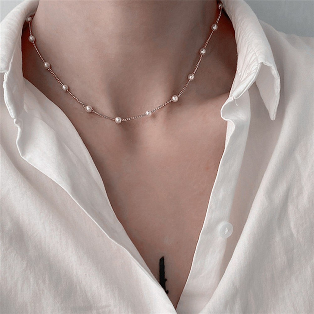 Fashion Faux Pearl Necklace Collarbone Chain Silver Gold for Styling - Picture 14 of 26