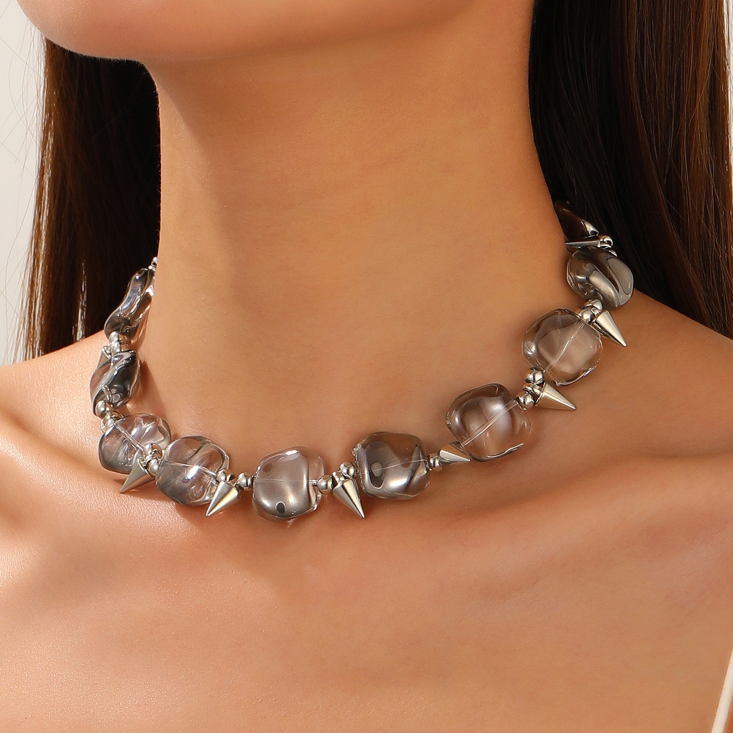 Unique Textured Chain Necklace Featuring Detachable Decorative Elements - Picture 17 of 47