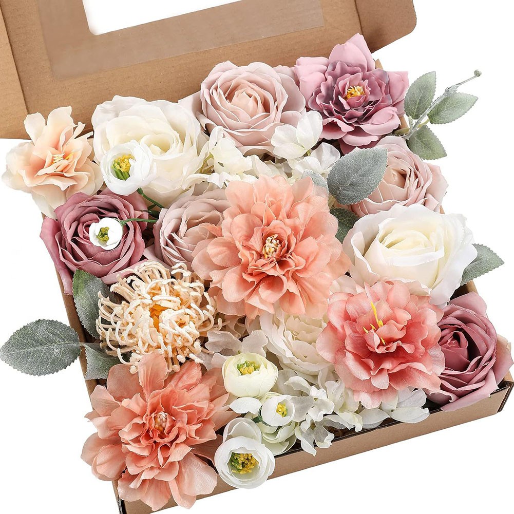 Variety of Artificial Flowers in a DIY Rose Box for Custom Arrangements