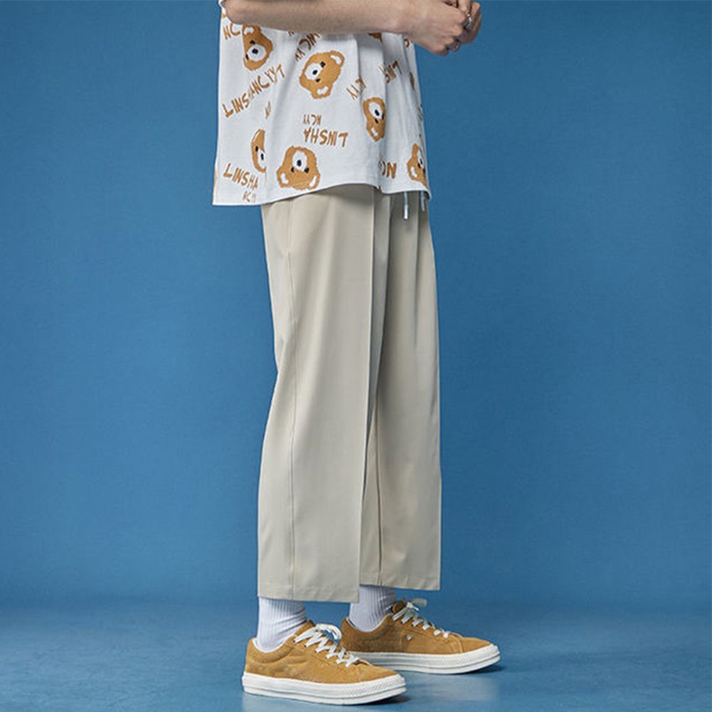 Korean Loose Fit Men's Business Trousers in Solid Colors for All Seasons - Picture 16 of 36