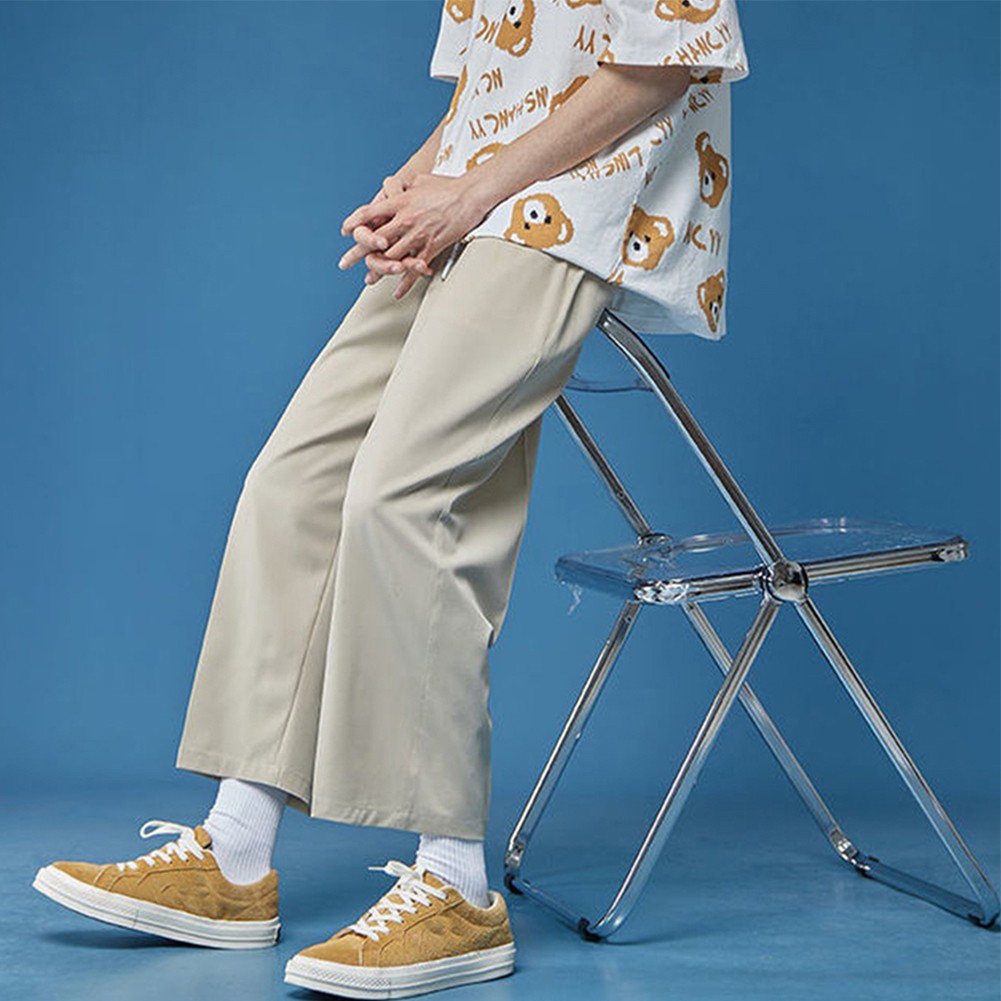 Korean Loose Fit Men's Business Trousers in Solid Colors for All Seasons - Picture 17 of 36